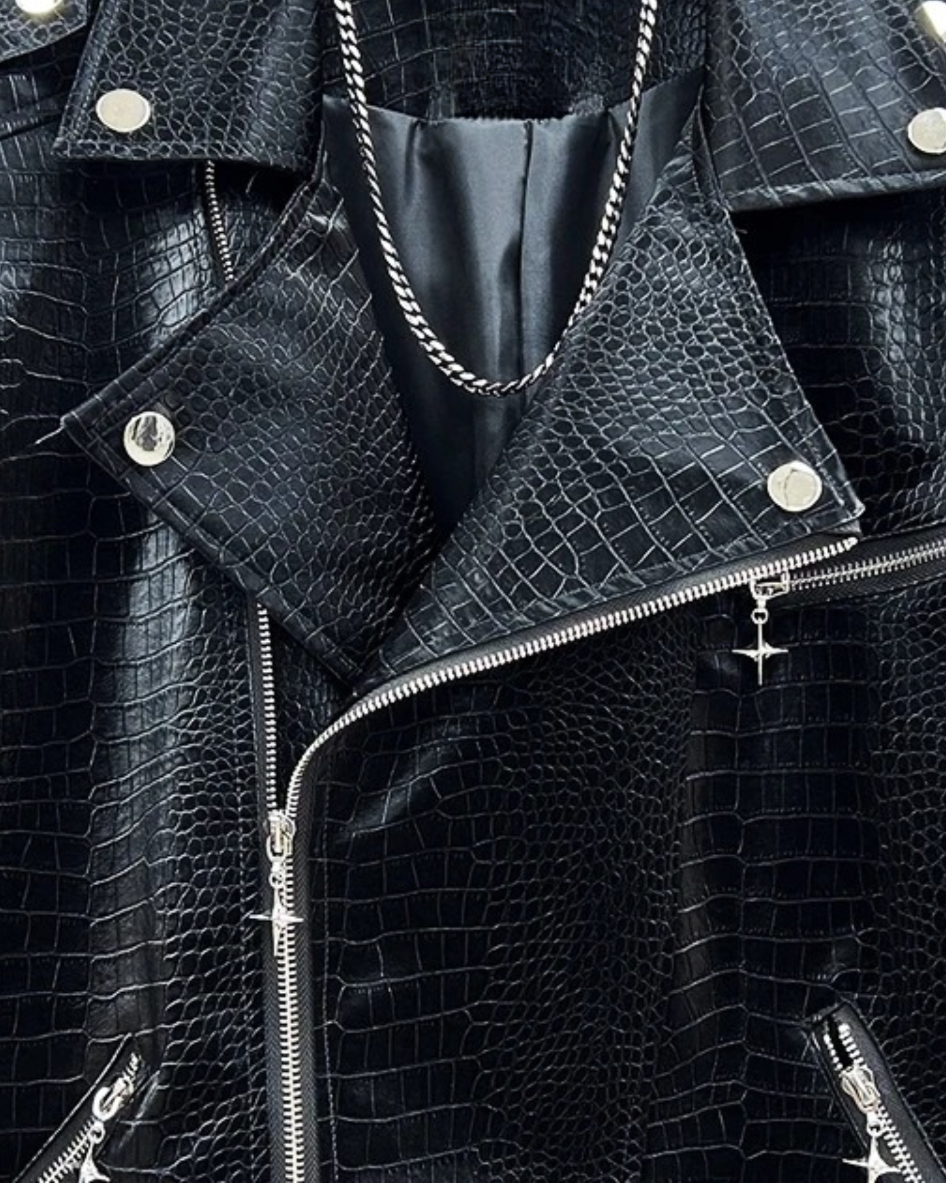 Crocodile Effect Leather Jacket