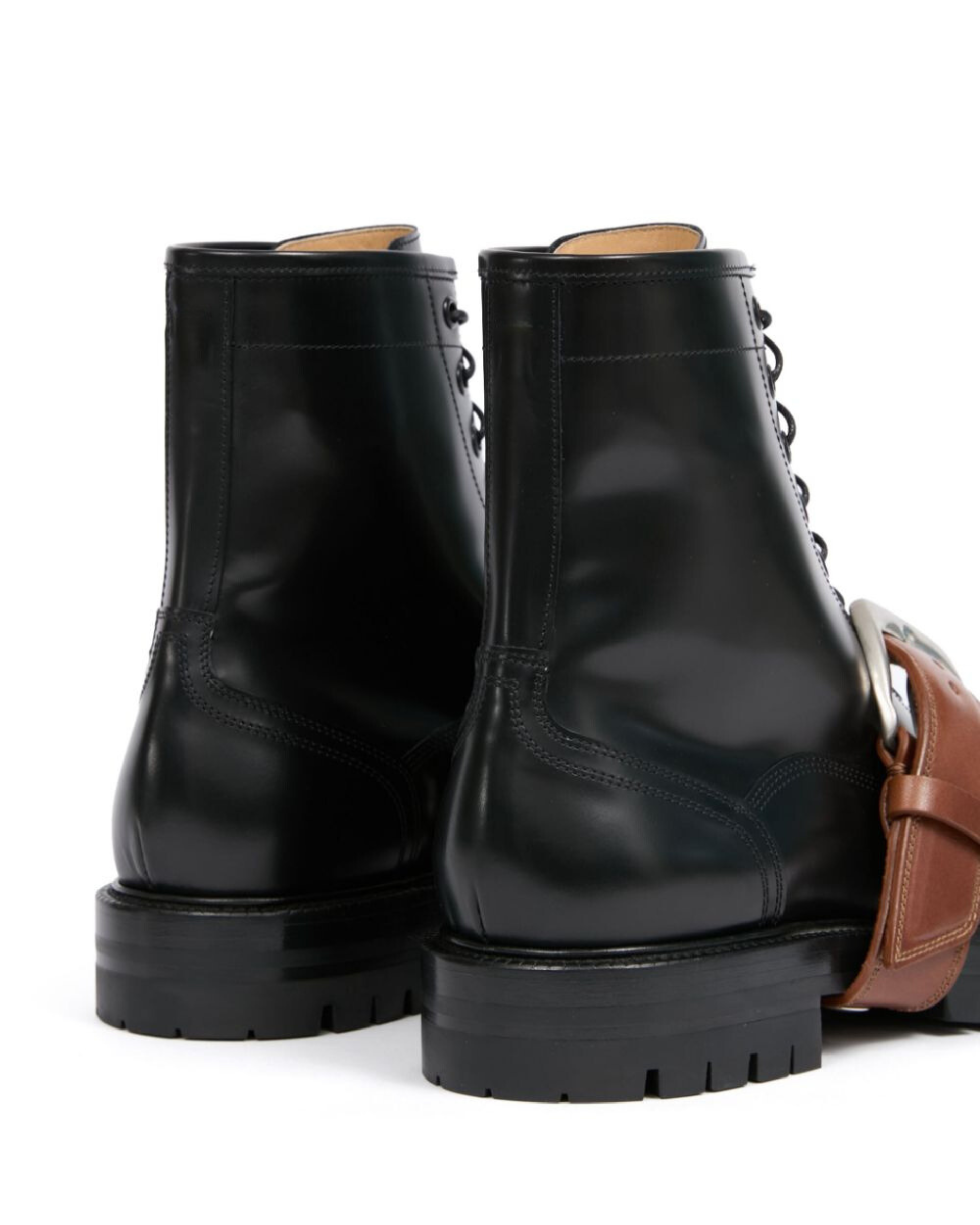 Leather Derby Boots with Buckle Strap Detail